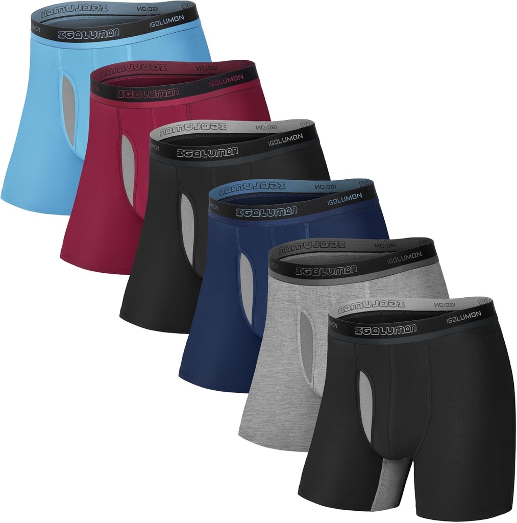 IGOLUMON Ropa interior de hombre Bamboo Rayon Breathable Boxer Briefs with Fly Moisture-Wicking Lightweight Underwear, 6 pack