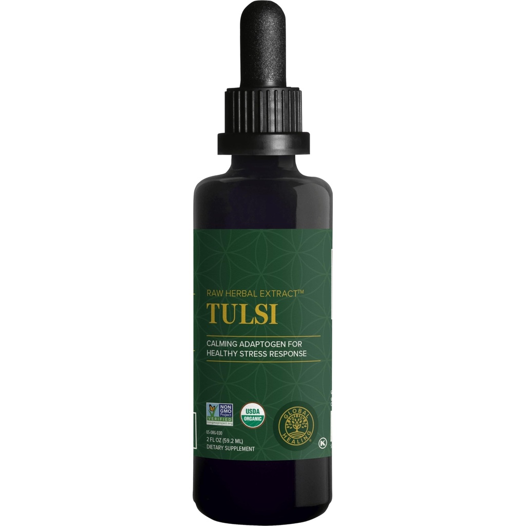 Global Healing Center - Organic Tulsi (Holy Basil Leaf Extract) Vegan Liquid Supplement Drops (Organic Basil) - Bioavailable Herb for Normal Stress Response, Natural Energy &amp; Immune Support