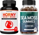 Horny Goat Weed For Adults (60 Count) Premium Hornygoatweed Maximum Strength - Icariin Epimedium and Irish Sea Moss (90 Gummies) Raw Seamoss for Thyroid, Energy, & Immune Support - Vegan & Made in USA