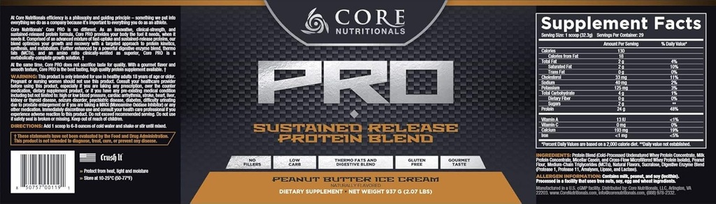 Core Nutritionals Core PRO - 29 Servings - Crema de mantequilla de maní