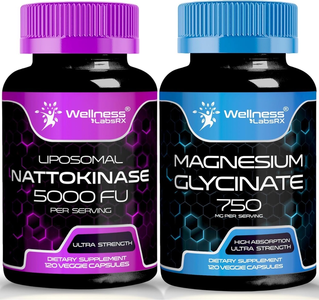 Nattokinase Suplemento cápsulas - 5000 FU - Magnesium Glycinate Capsules 750 MG