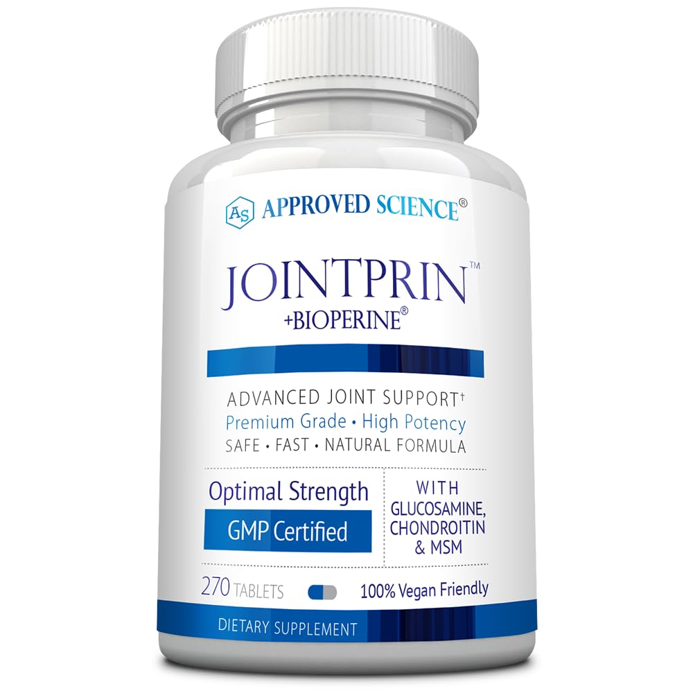 Jointprin de Ciencia Aprobada - Suplemento de Apoyo Conjunto - Glucosamina, MSM, Condroitina, Turmérica, Boswellia, BioPerine - 3 Mes de Suministro