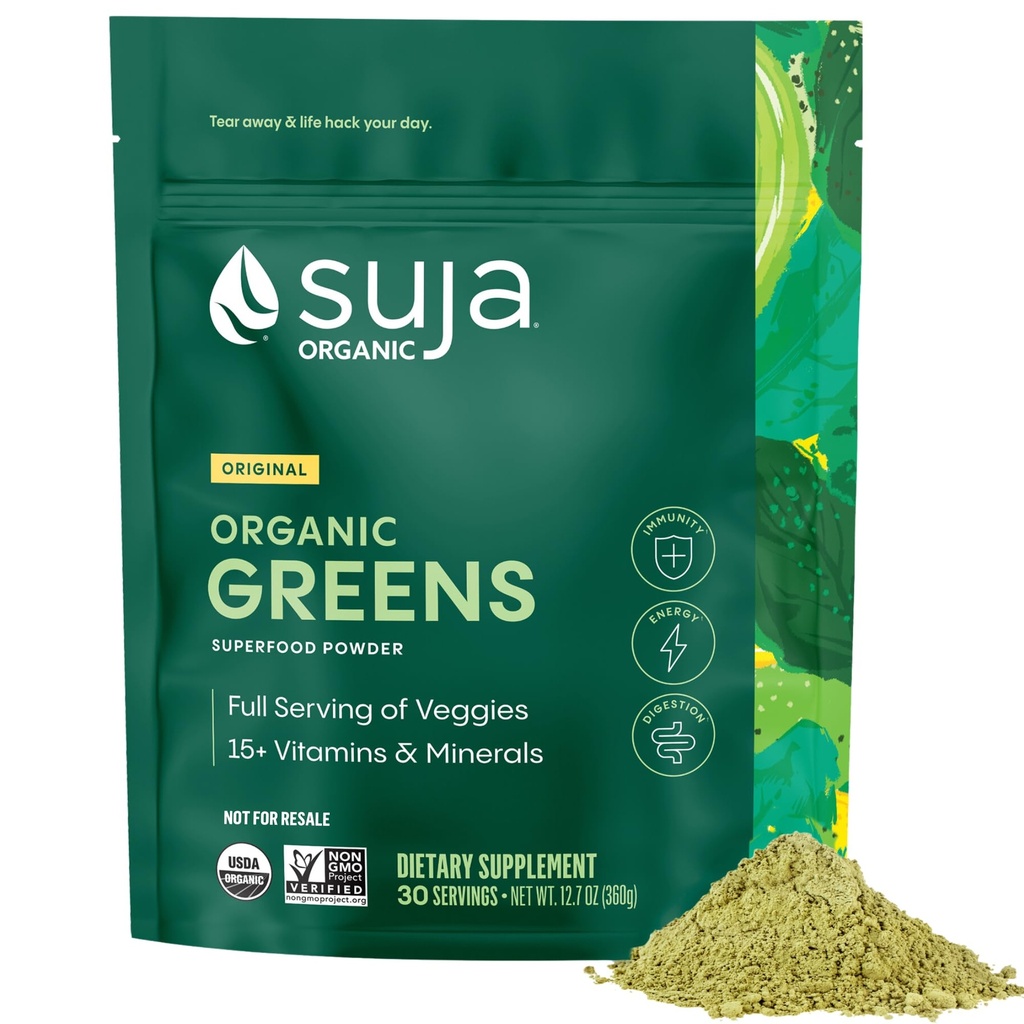 Suja Ecológico Verdes Polvo Probiótico Blend, Spirulina, Bebida Superalimentaria Diaria o Smoothie Mix para Apoyo Inmunitario, Digestión, Energía, Vegan, Gluten Libre, No GMO, 30 Servimientos