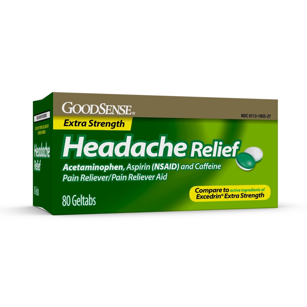 GoodSense Extra Strength Headache Relief Geltabs, Acetaminophen, Aspirin (NSAID) y Caffeine, 80 Conde