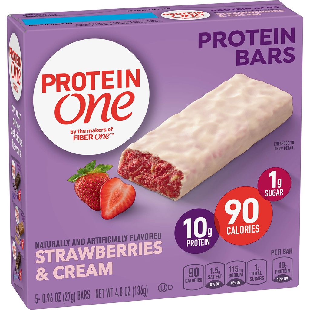 Protein One 90 Calorie Protein Bares, Strawberries y Crema, Keto Friendly, 5 Ct, 4.8 oz