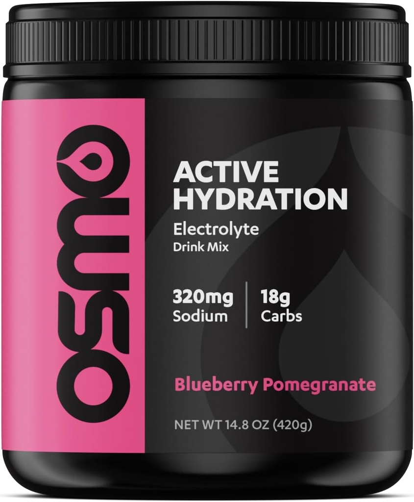 Powder de hidratación activa de Osmo (20 Servings) - Incluye Sodio, Magnesio, Potasio, Carbs & Vitaminas, Azúcar de caña - All Natural, Hidratación de Faster 3X, Potencia de Boost ' Endurance, Blueberry
