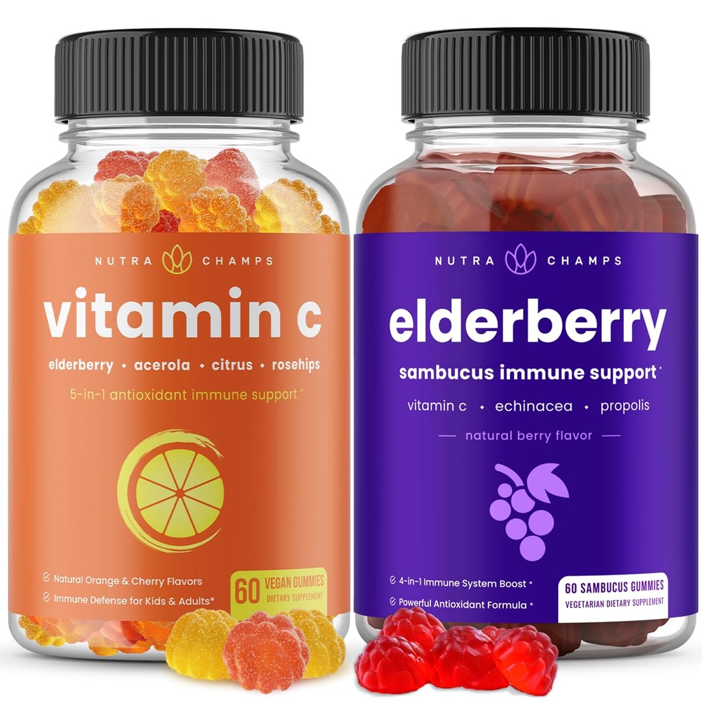 NutraChamps (2-Pack) Vitamina C Gummies y Elderberry Gummies Bundle