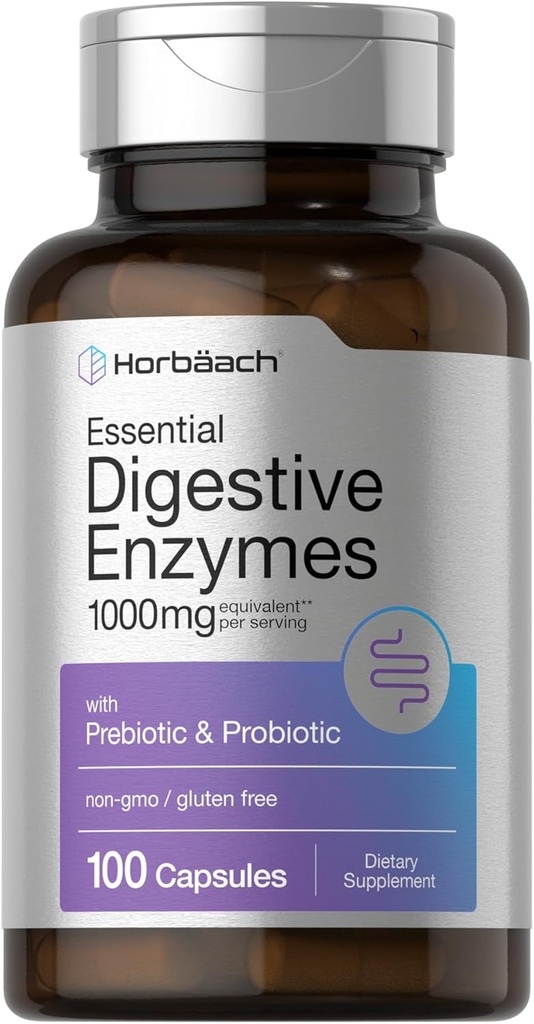 Horbäach Esencial Enzymes Digestivos Silenciosos 100 Capsules ← Enzyme Blend para Hombres " Las mujeres que viven sin gluten "