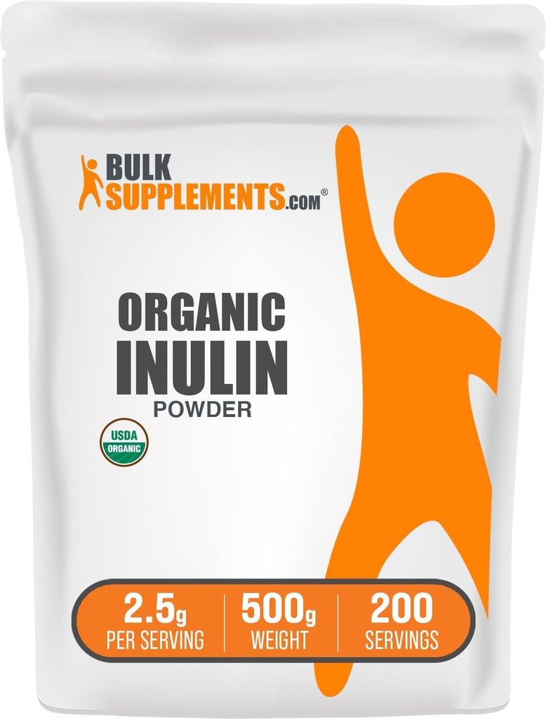 BulkSupplements.com Polvo de Inulina Orgánica - Suplemento de Inulina, Polvo de Fibra Soluble - Vegan & Gluten Gratis - 2.5g por Serving, 500g (1.1 lbs) (Pack of 1)