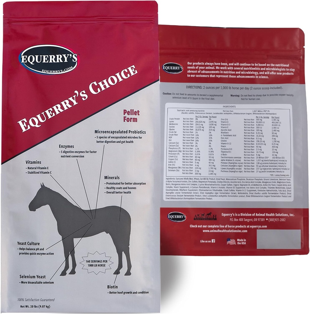 Pellets de caballo de la selección de Equerry - Suplemento Nutricional completo ← Enzymes Digestivos ← Vitaminas y Minerales Chelated Silenciosos Suplementos de Caballos