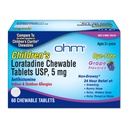 Ohm niños Loratadine Chewable Tablets, Dye Free, Grape, Non-Drowsy 24h Relief of Sneezing, Runny Nose, Itchy Watery Eyes,Throat o Nose, Antihistamine, Indoor &amp; Outdoor Alergies, 5mg, 60 Tablets