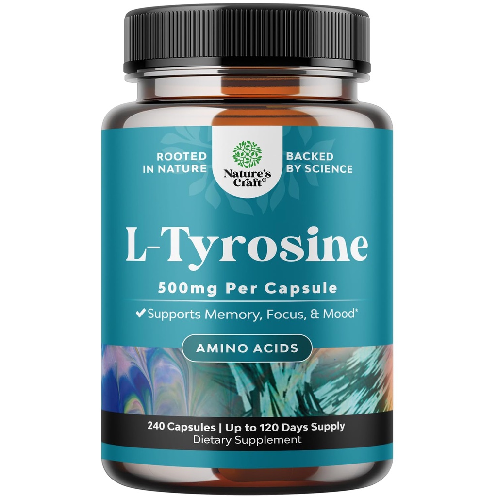 Formulario libre L Tyrosine 1000mg Por Serving - Suplemento de alta resistencia L-Tyrosine para la energía y el apoyo en foco - Suplemento Nootropic Amino Amino Acid para la atención en foco y la cognición - 240 Con