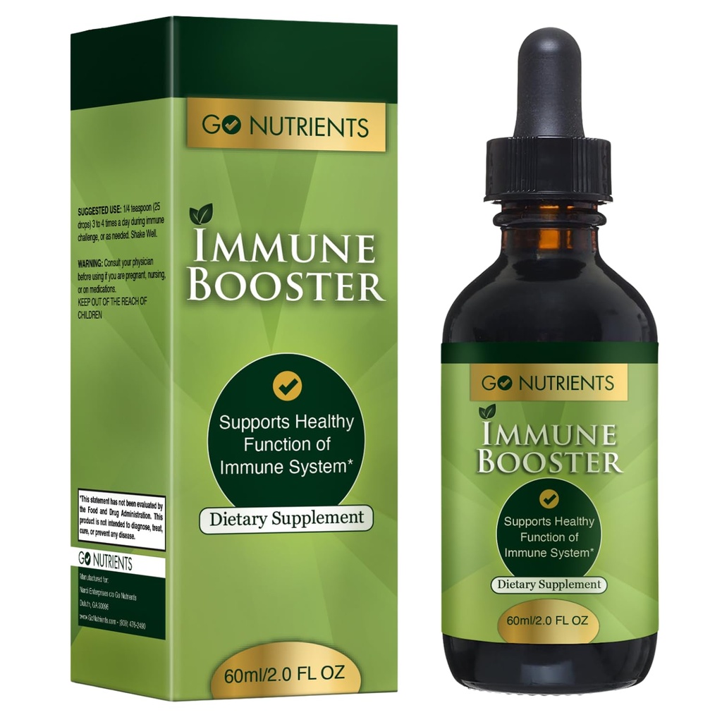 Go Nutrients Immune Booster – Liquid Herbal Support with Echinacea, Goldenseal & Usnea - 7 in 1 Enhancing Defense for Adults &amp; Kids TEN 2 oz Tincture (48 Servings) for Natural Defense & Wellness