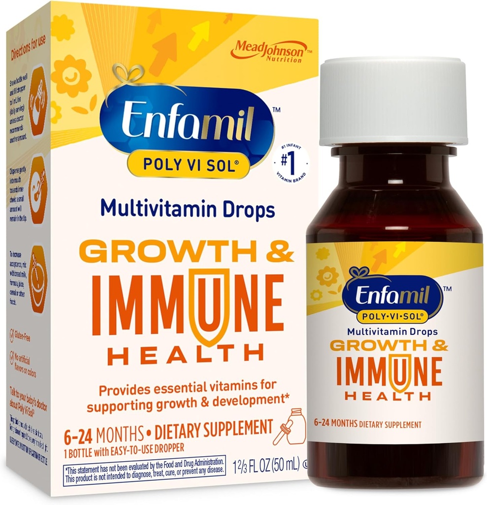 Enfamil Poly-Vi-Sol Liquid Multivitamin Drops, soporta el crecimiento & Immune Health*, 50mL Bottle