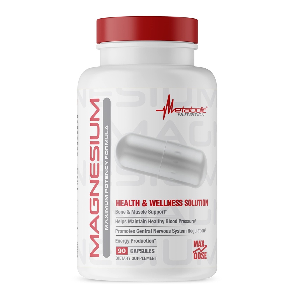Magnesio de nutrición metabólica, 650 mg por servicio, no GMO, Vegan, Gluten Gratis, 90 cápsulas