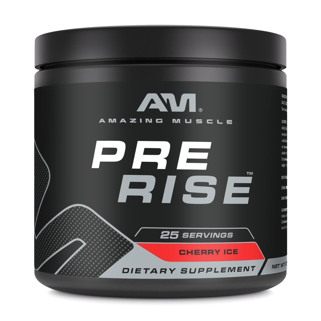Sorprendente Muscle Pre Rise ← Pre-Workout Powder Suplemento con Caffeine " Beta-Alanine para Hombres " Las mujeres sufren 25 servidos (25 servidos, hielo de cereza)