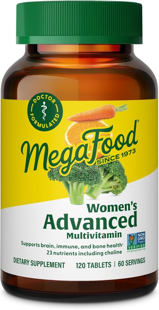 Multivitamina avanzada de las mujeres de MegaFood - Doctor-Formulated With Iron, Choline, Vitamina D, Vitamina C " Zinc - Brain Health - Immune Support - Non-GMO - Vegetariano - 120 Tabs (60 Servings)