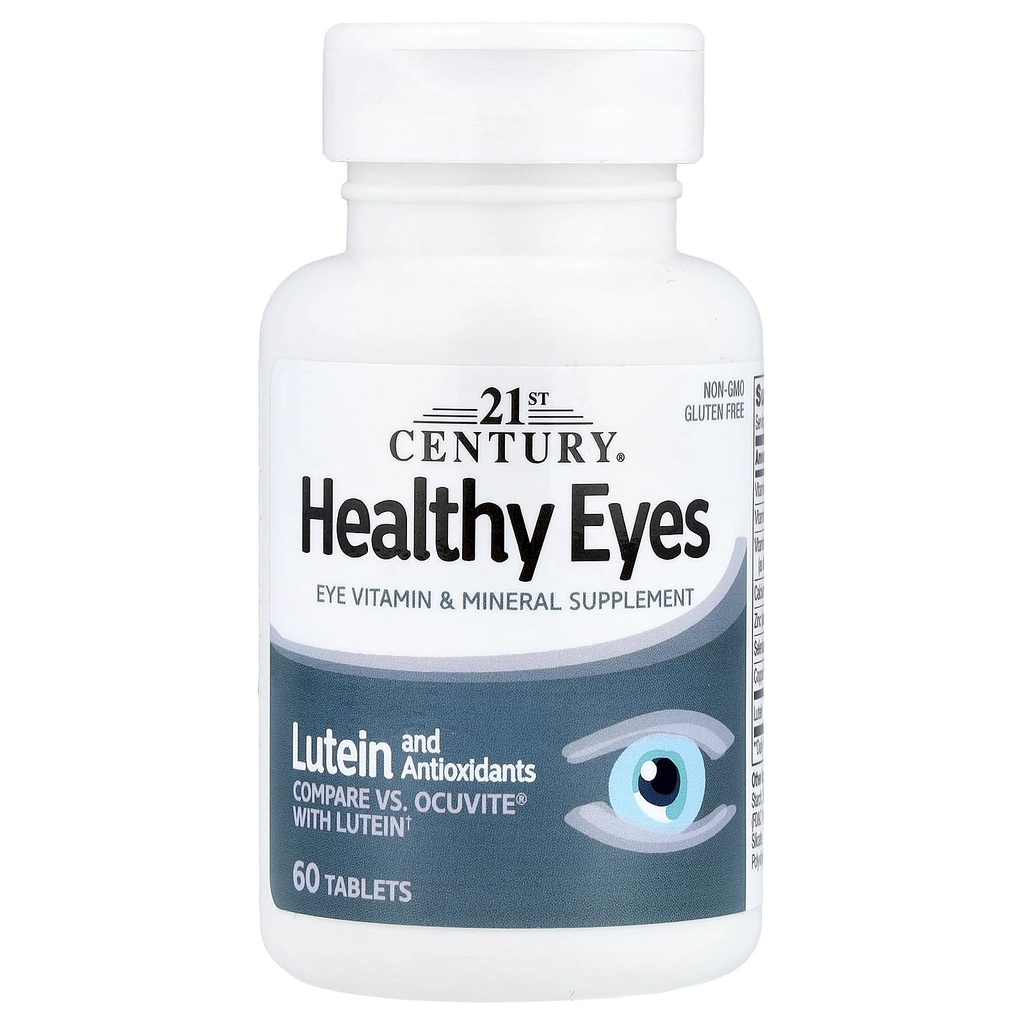 Ojos saludables del siglo XXI con tabletas de luteína, (60 conde), vitaminas oculares &amp; suplemento mineral con antioxidantes para soporte de visión, suplementos de salud ocular para adultos " mayores " , sin gluten