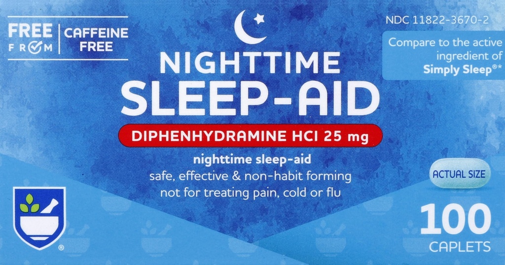 Rite Aid Nighttime Sleep Aid Diphenhydramine HCI 25 mg, 100 Mini Caplets ← No-Habit Forming Sleep Supplement ← Best Sleep Aid for Insomnia ← Insomnia Relief and Anxiety Relief Items Natural Sleep Aid