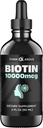 Biotina líquida 10.000 mcg con vitamina C – Cabello de alta potencia, soporte de piel y uñas – Absorción rápida gotas de biotina – 60 días fuente – 2 oz