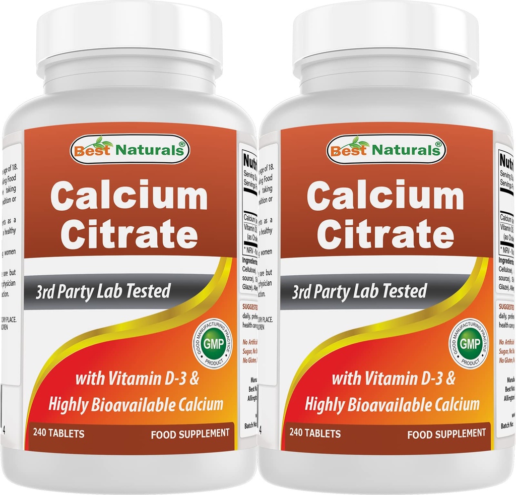 Mejores Naturales Citrato de calcio con vitamina D-3 240 Tabletas (240 Cuenta (Pack de 2))