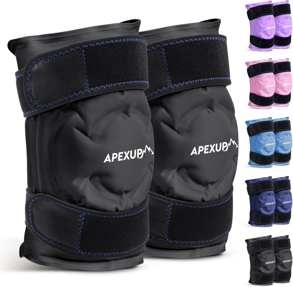 APEXUP Ice Pack for Knee Pain Relief, Large Reusable Wrap After Surgery, Flexible Gel Cold Pack for Injuries, Pain Relief for Back, Hombro, Elbow, Ankle and Leg (Black, L, 2PK)