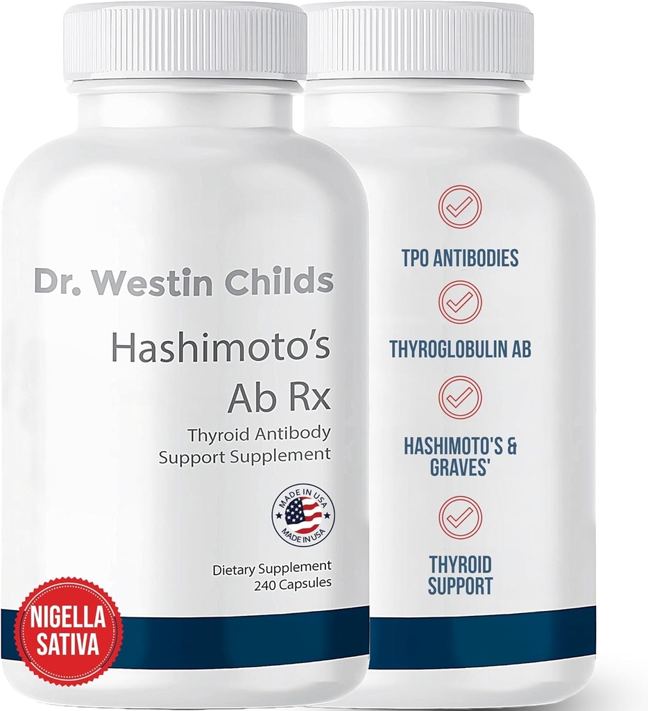 Dr. Westin Childs Hashimoto’s Ab Rx Orgánica Cumin Negro Seed Nigella Sativa for Immune, Thyroid Antibody Support, Digestion, TPO & Thyroglobulin, Omega 6, 8, Thymoquinone, Selenium - 120 ct