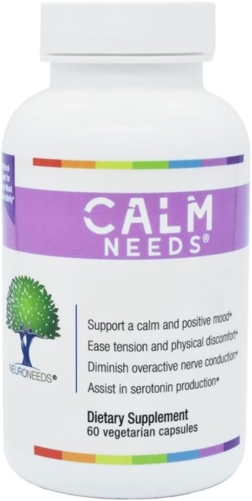CalmNeeds® Promote Calm and Positive Mood - Fórmula Contiene Vitaminas B6, Magnesio, L-theanina, 5-HTP y GABA, 60 cápsulas vegetales