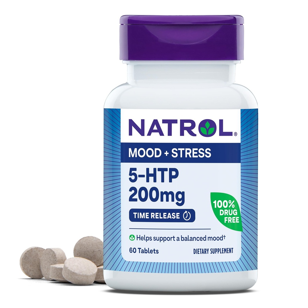 Natrol 5-HTP 200mg, Suplemento dietético ayuda a apoyar un molde equilibrado, 60 tablas de liberación del tiempo, 60 días de suministro