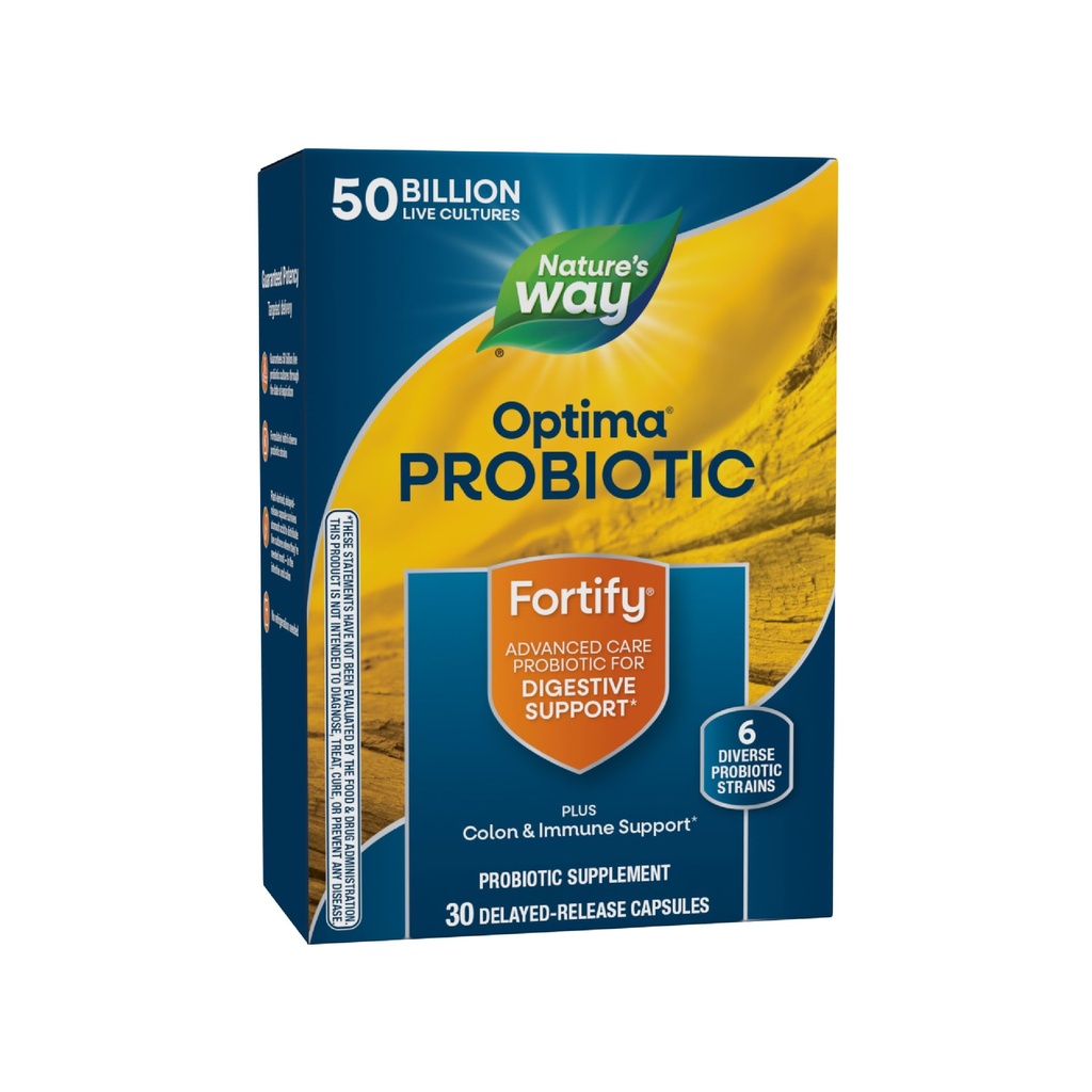 Camino de la Naturaleza Fortalecer Optima Probiótico para Hombres y Mujeres, 50 Billones Culturas en vivo, 6 Strains, Apoya Salud Digestiva e Inmunitaria*, 30 Capsules (Paquete May Vary)
