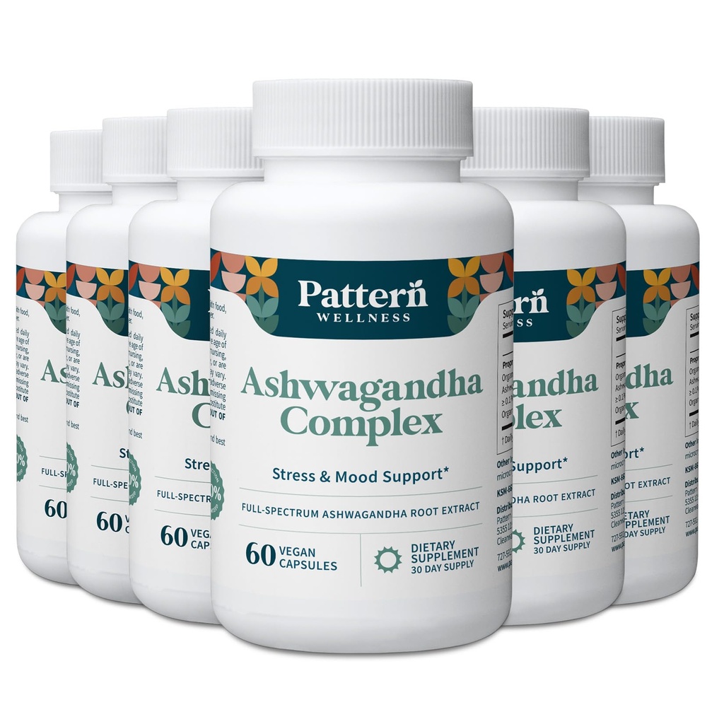 Pattern Wellness Complejo Ashwagandha para Hombres - KSM-66 & Black Pepper Extract - Whole Body & Heart Health - Supports Stress & Mood - Non-GMO - 360 Vegan Capsules