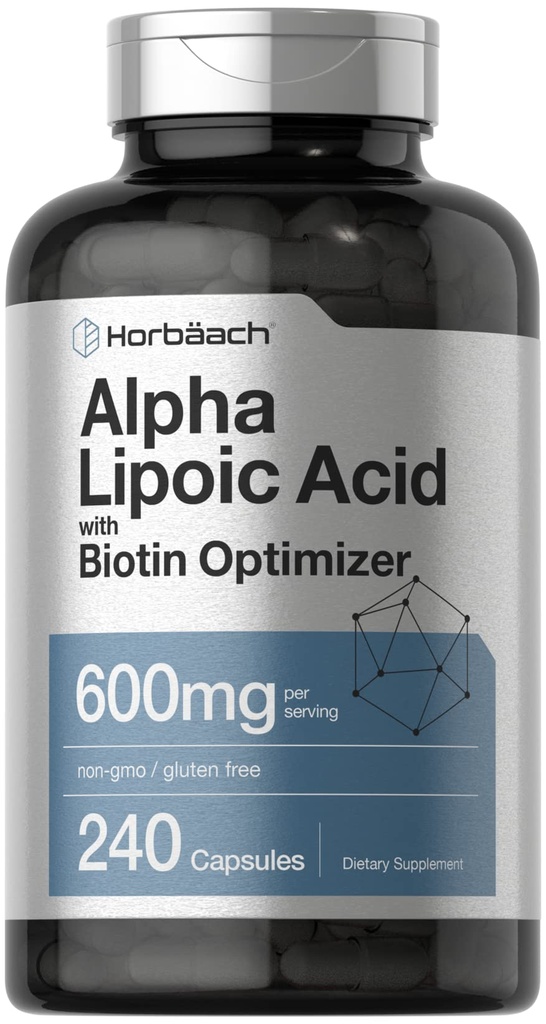 Horbäach Alpha Lipoic Acid 600mg  240 Capsules  durable with Biotin Optimizer ← Non-GMO and Gluten Free Supplement