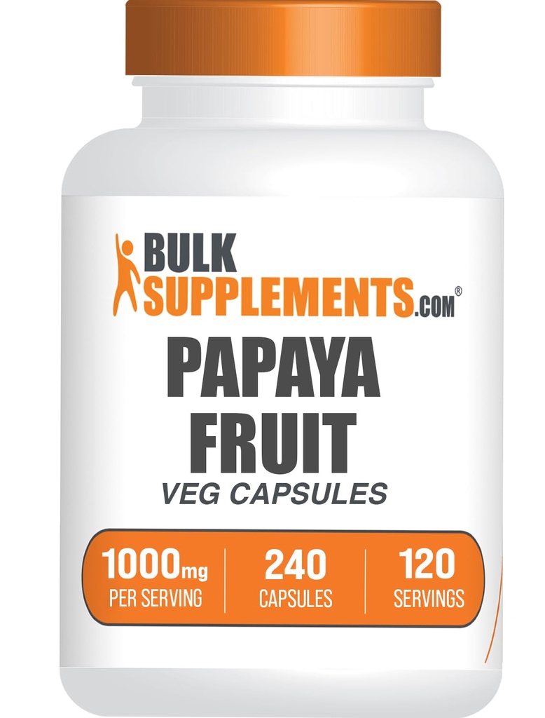 BulkSupplements.com Papaya Extract Capsules - de Carica Papaya, Suplemento Herbal - Gluten Free, 1000mg, 2 cápsulas por Serving, 240 Conde (Pack of 1)