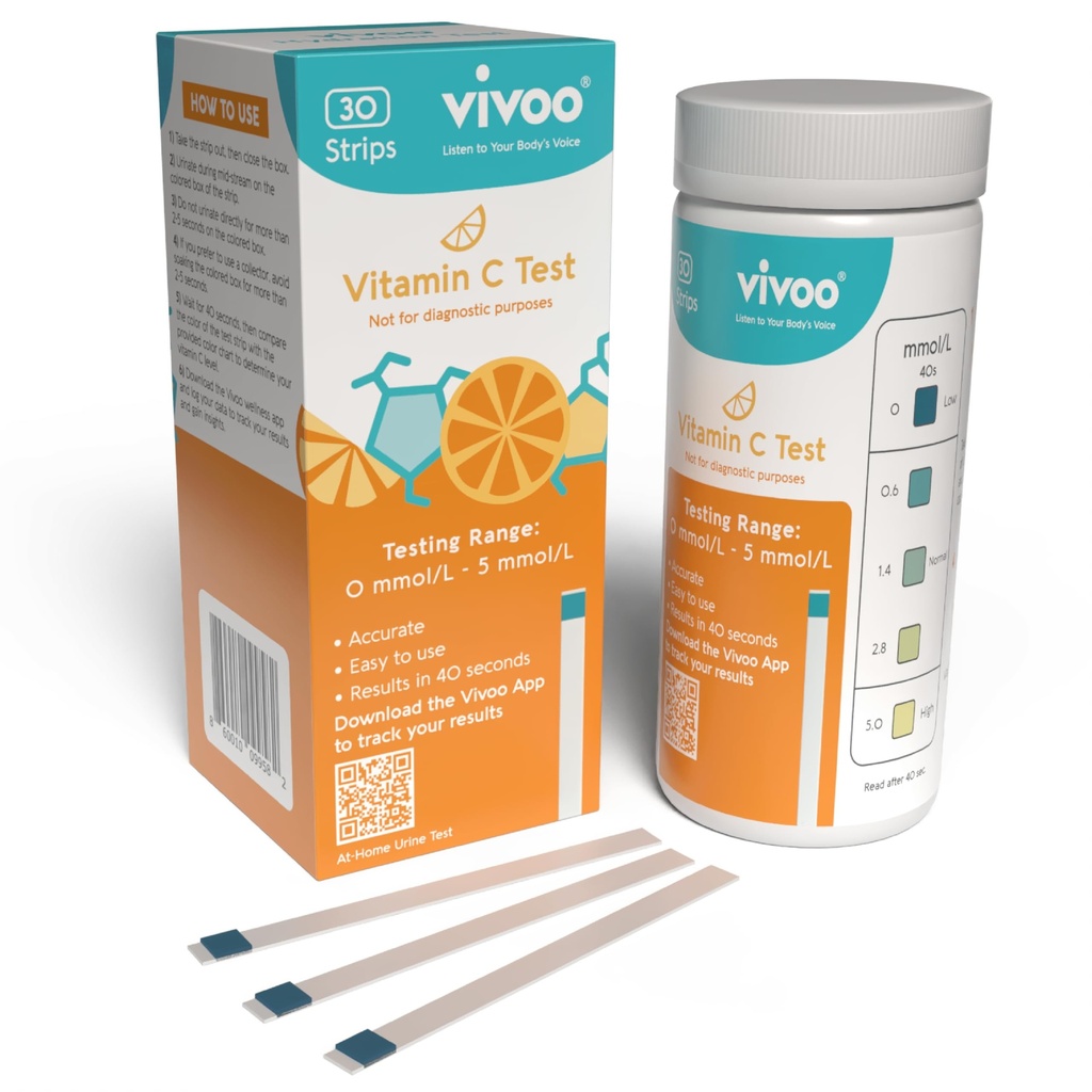 Vivoo Test Strip - Track Your Vitamin C Status at Home! Prueba de 40 segundos para niveles precisos, potenciando su nutrición - 30 tiras