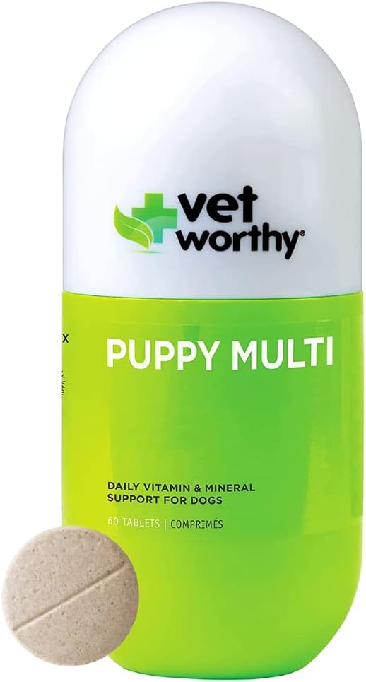 Vet Worthy Puppy MultiVitamins - Multivitamínico para cachorros para apoyar la salud óptima & Wellness general - Suplemento de perro con hierro, magnesio,Zinc,Vitamin A,B Vitaminas - Liver Flavor,60 Tablas Chewable