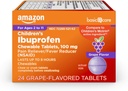 Cuidado básico Las tabletas para niños Ibuprofeno Chewable 100 mg, Grape Flavor, Dolor Relieve y Reductor de Fiebre (NSAID), For Sore Throat, Toothache, Headache Relief and More, 24 Count