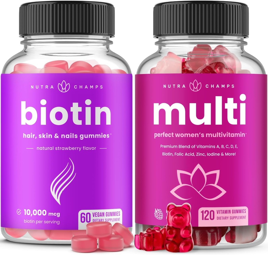 NutraChamps Biotin Gummies y Mujeres Multivitamin Gummies