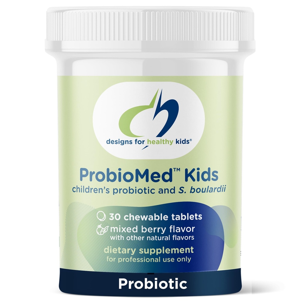 Diseños para la salud ProbioMed Kids Chewable Probiotic - 10b CFU Gut &amp; Immune Support for Children - Lactobacillus, Bifidobacterium + Saccharomyces boulardii - Delicious Berry Flavor (30 Tablets)