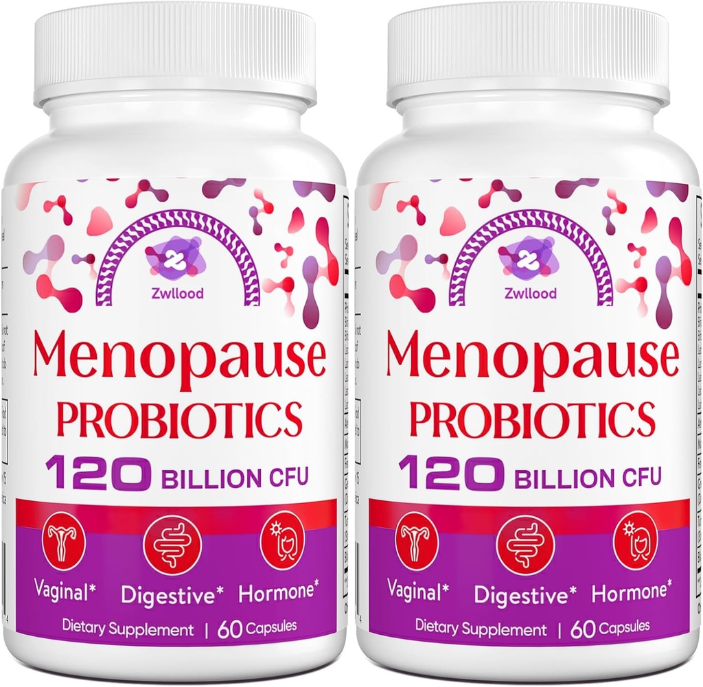 Suplementos de menopausia para las mujeres, 120 millones de probióticos CFU para las mujeres, suplementos probióticos naturales para los flashes calientes de la menopausia, sudaderas nocturnas, mudas y hormonas - 120 cápsulas herbales