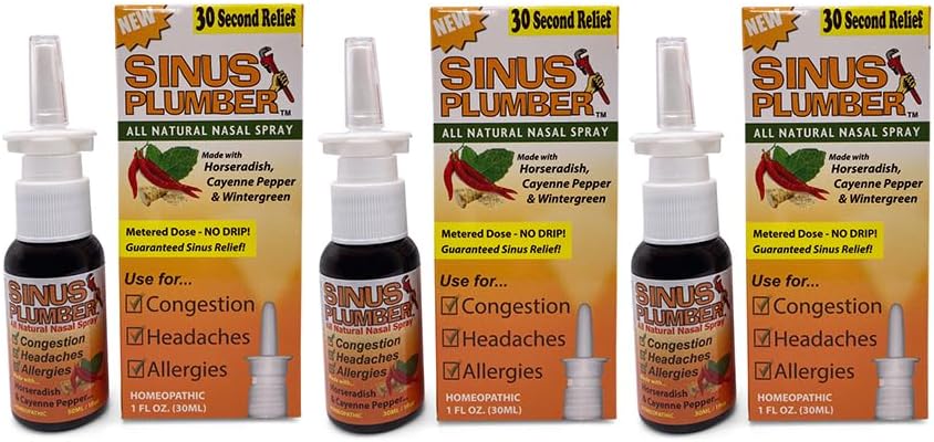 Sinus Plumber 3 Pack - Natural Saline Nasal Spray con Capsicum Pepper y Wintergreen