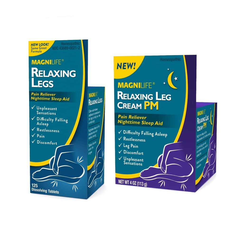 MagniLife Legs relajantes 125 Contar Tablas rápidas de consolar Leg Cream PM 4oz Jar piernas inquieto