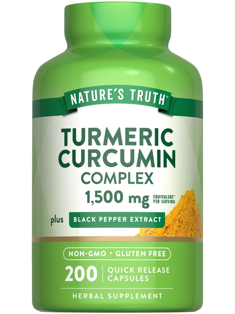 Verdad de la naturaleza Complejo de Curcumin Turmeric ← 1500mg ← 200 Capsules  with Black Pepper Extract ← Non-GMO &amp; Gluten Free Supplement