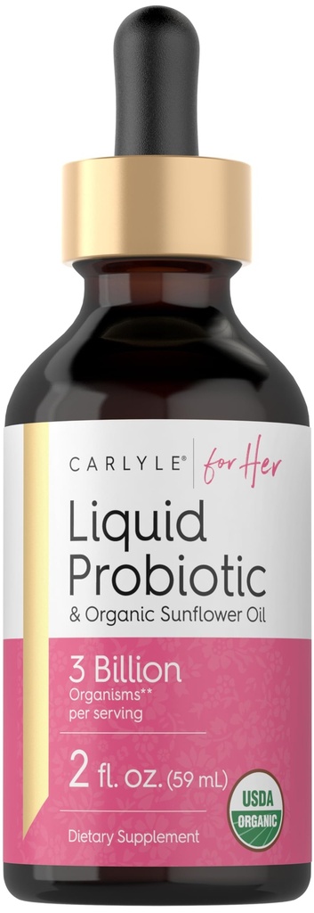 Carlyle Líquido Probiótico para Mujeres TENIDO 2 fl oz TENIDO con Orgánica Aceite de girasol TENIDO 3 Billones Organismos activos TENIDO Suplemento dietético para Su