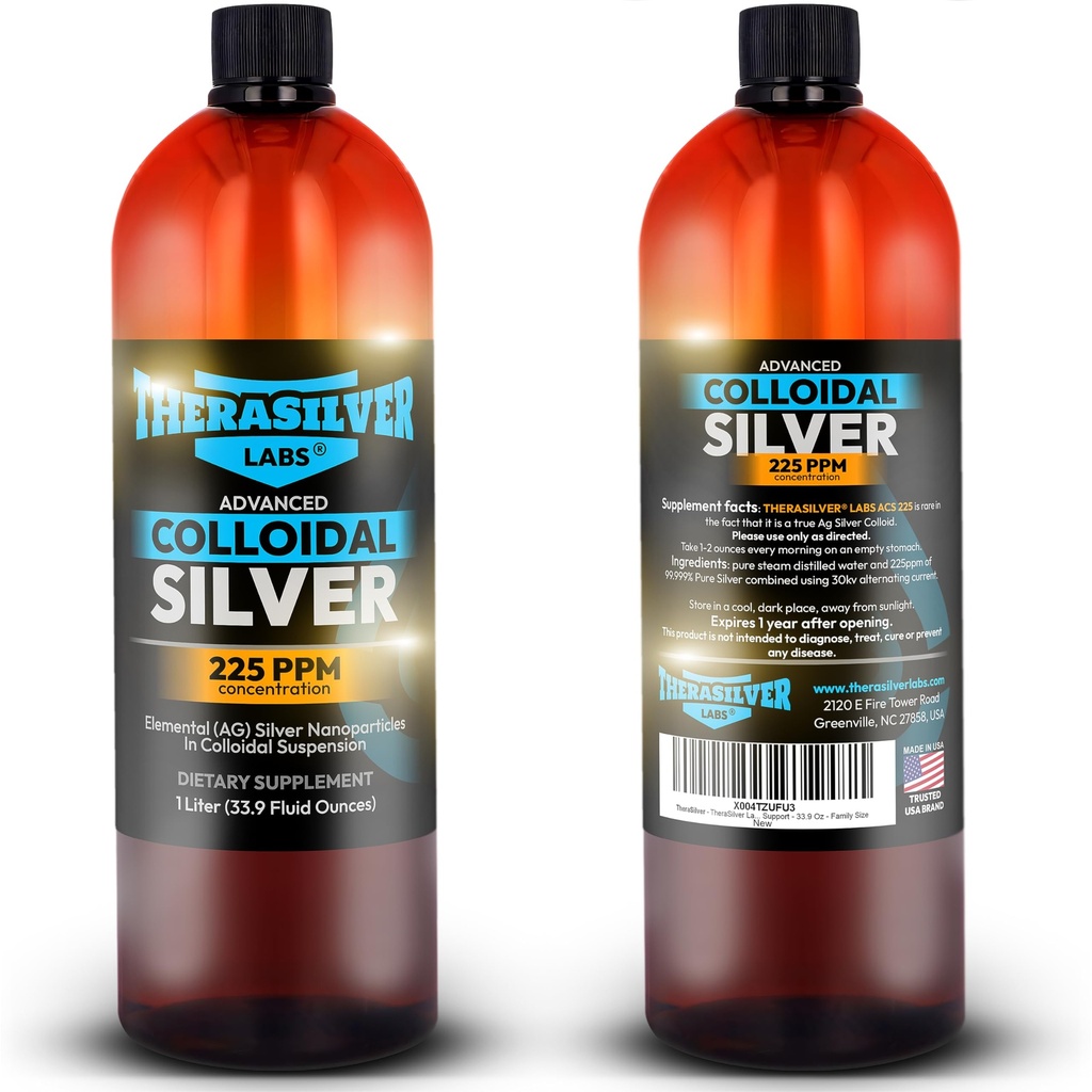 TheraSilver-TheraSilver Labs ACS 225-Advanced Colloidal Silver Liquid-225 PPM-Pure Bioactive Nano Partículas para Immune Support-32 Oz-Family Tamaño