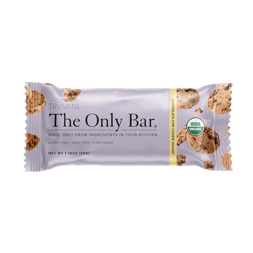 Truvani Plant Based Snack Bares ← Chocolate Chip Cookie Dough 1 Pack TEN 5g Protein TEN USDA Orgánica y Vegan Silencio El Único Bar TENIDO Dairy, Soy, y Gluten Gratis TENIDO