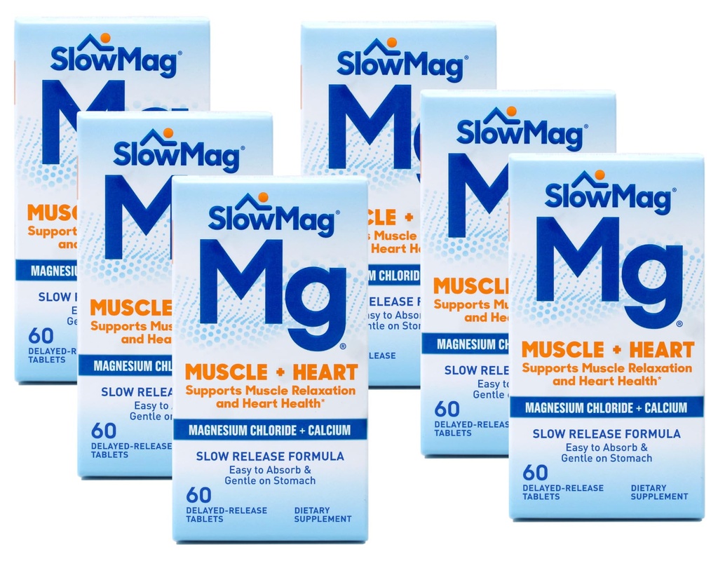 Chloride de magnesio de bajo calibre con calcio, 60 fichas Pack de 6