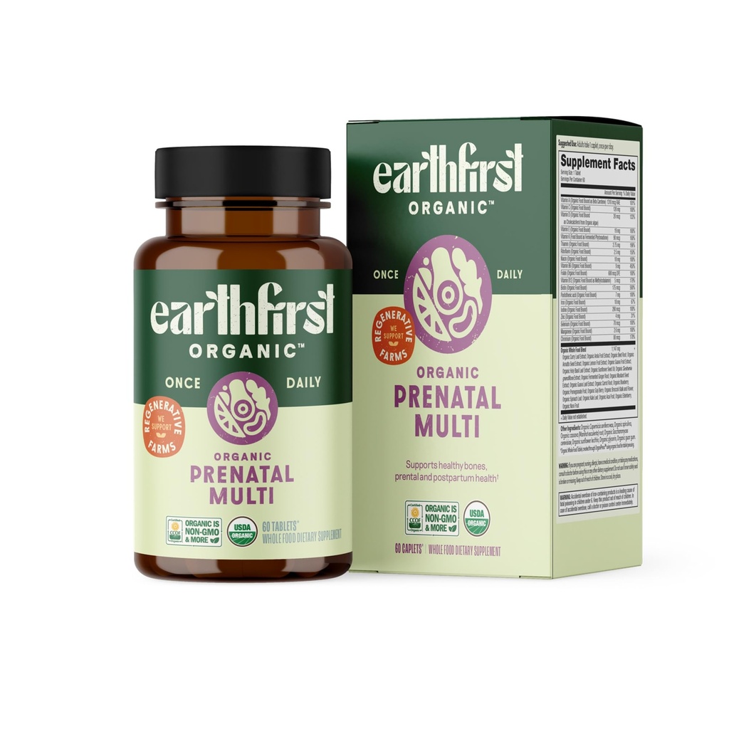 Prenatal Once Daily Multivitamin for Women for Conception, Pregnancy, Postpartum &amp; Breastfeeding, Folate, Iron &amp; Organic Whole Food Blend, Vegan, 60 Conteo