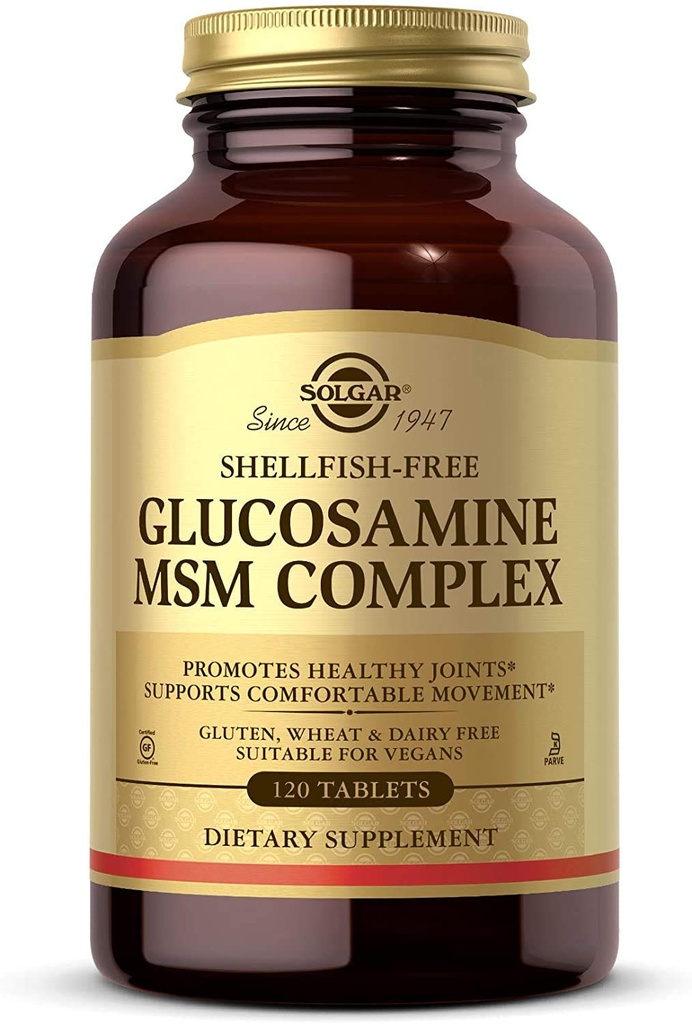 Complejo Solgar Glucosamine MSM, 120 Tablets - Promueve Juntas Saludables - Soportes Rango de Moción & Flexibilidad - Soportes Collagen - Shellfish-Free - Gluten Free, Dairy Free, Kosher - 40 Servidores