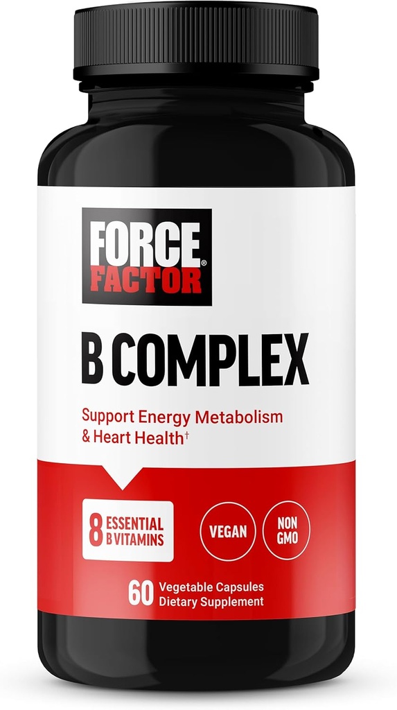 FORCE FACTOR Complejo de vitamina B para apoyar energía, vitalidad y salud cardíaca, incluye vitamina B1, vitamina B2, vitamina B3, vitamina B6, vitamina B12 y más, vegano, no transgénico, 60 cápsulas vegetales