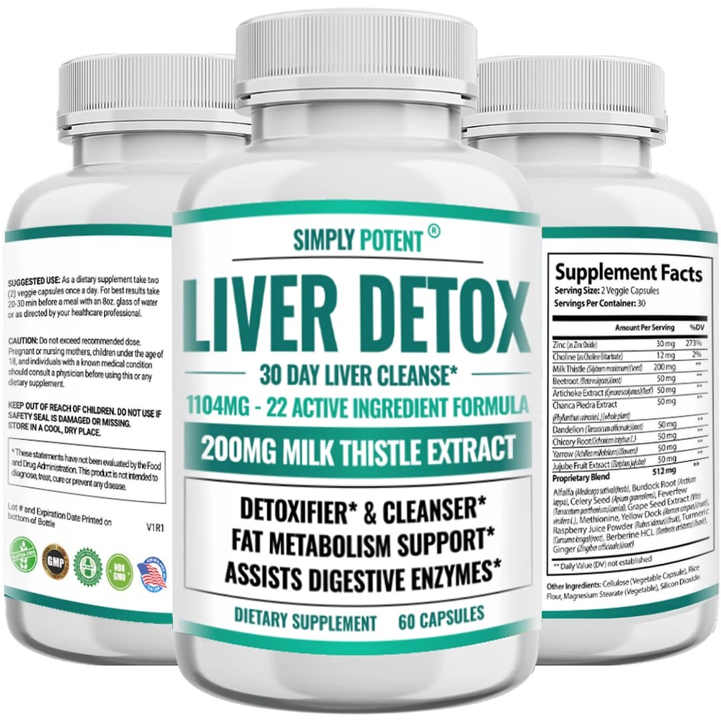 Liver Cleanse Detox &amp; Repair Supplement, Artichoke Extract Liver Health Formula w 22 Herbs for Liver Support, Liver Detox Cleanse Pills - Milk Thistle Dandelion Turmeric Ginger Beet Zinc, 60 cápsulas